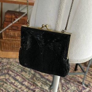 Vintage Black Beaded Evening Bag Purse